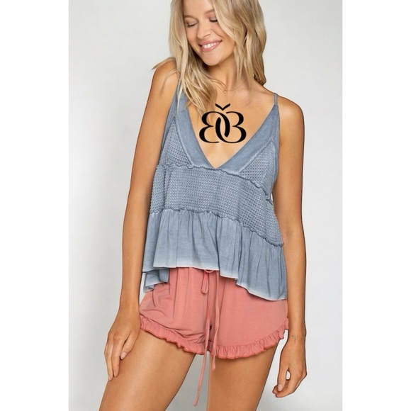 POL Tops - POL Cornflower Blue Waffle Knit Babydoll Tank Top